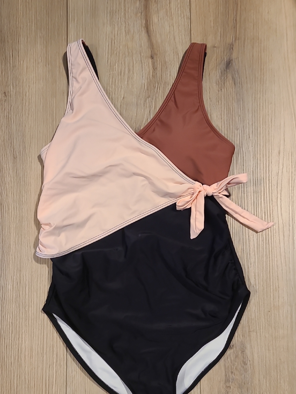 Maternity- Colorblock One-Piece Swimsuit - Blush, Rust & Black